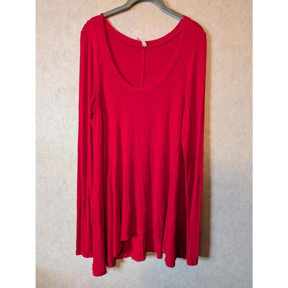 FREE PEOPLE red long sleeve scoop neck tunic top sz L - Picture 2 of 6